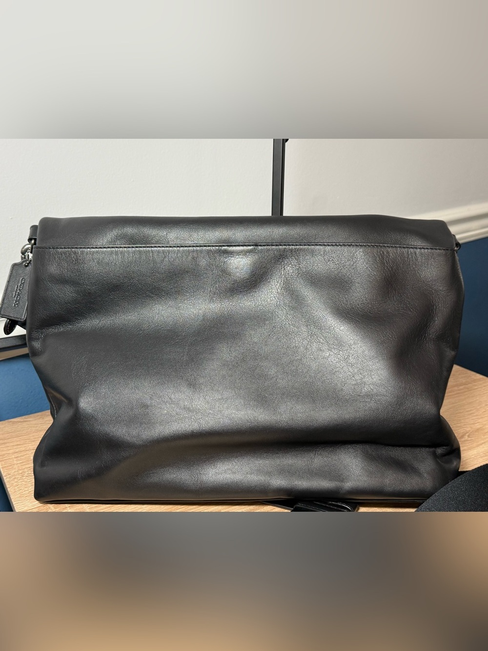 Coach Graham Foldover Tote Black Leather Crossbody Messenger Bag F50712 - Picture 8 of 12